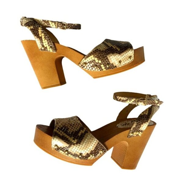 Express Snakeskin Clog Sandal with Ankle Strap 8 - Picture 1 of 7